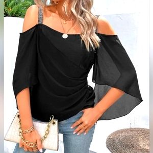 Cold shoulder flattering ruched top